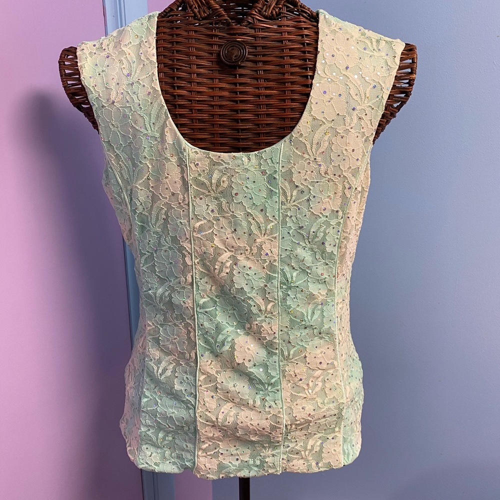 New! Beautiful Floral Lace Dressy Turquoise Tank